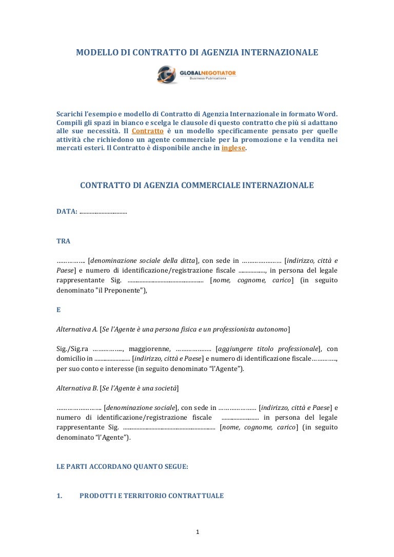 Contratto di Agenzia Commerciale Internazionale