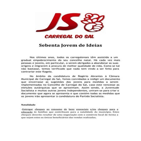 Sebenta Jovem de Ideias - Juventude Socialista Carregal do Sal
