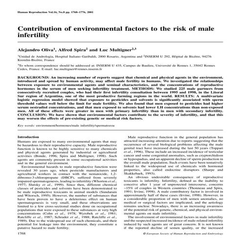 Contribution Of Environmental Factors To The Risk Of Male Infertility