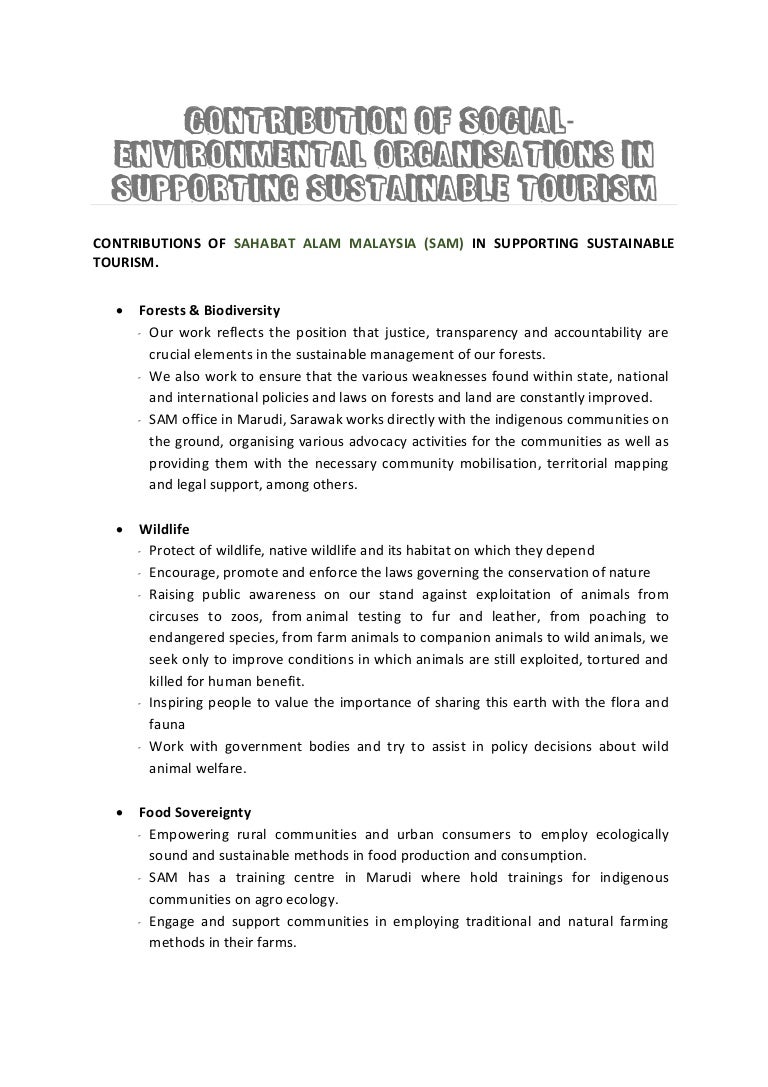 Contribution Of Social Environmental Organisations In Supporting Sus