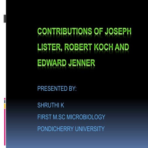 Contributions of Edward jenner, Robert koch and Joseph Lister