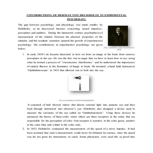 Contributions of Herman von Helmholtz in experimental psychology