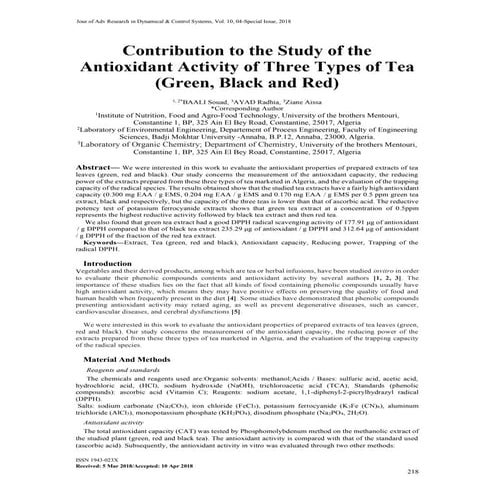 Contribution to the study of the antioxidant activity of three types of tea (...