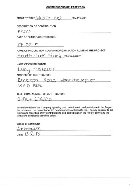 Contributors release form