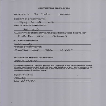 Contributors release form