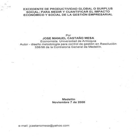 Control.  Método: excedente de productividad.