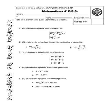 Examen Logaritmos 14.2.2014