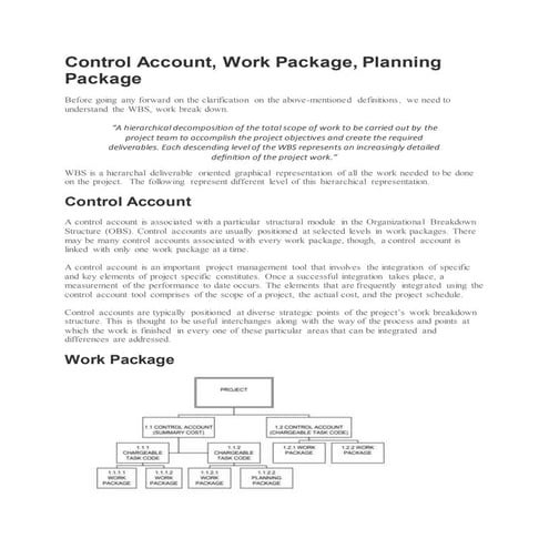 Control account, work and planning package - PMP/CAPM from PMI