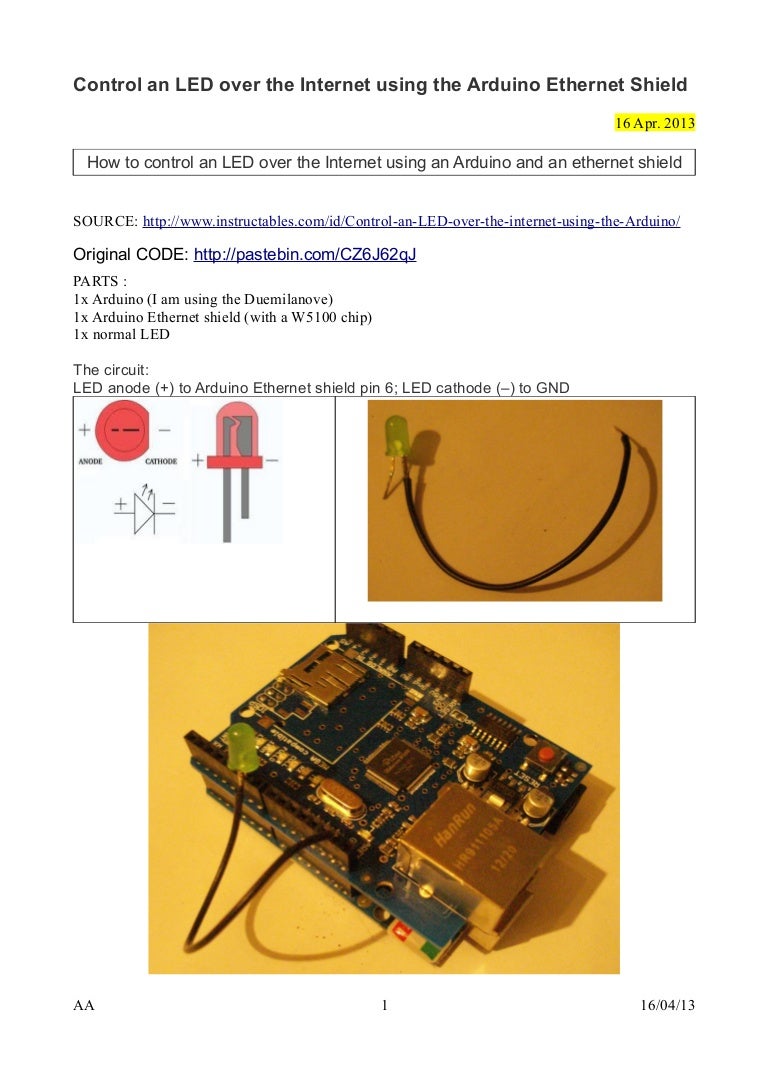 Control an led over the using the arduino shield