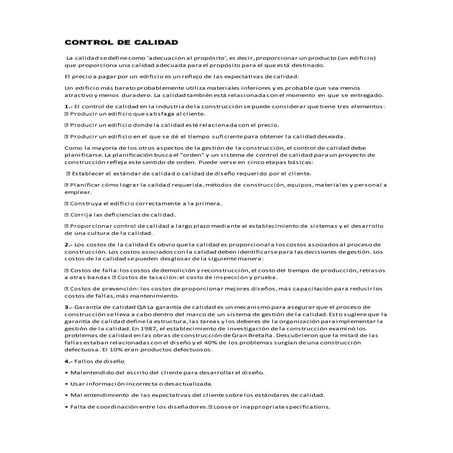 GESTION Y CONTROL DE LA CALIDAD EN LA OBRA | PPTX