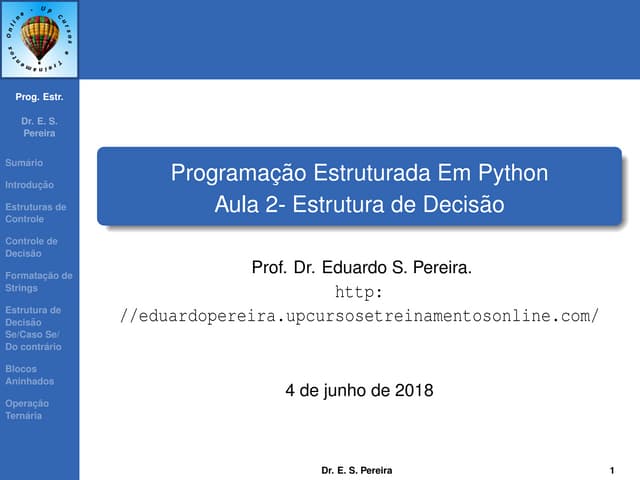 Programação Estruturada em Python - Aula 02 Controlde de Decisão