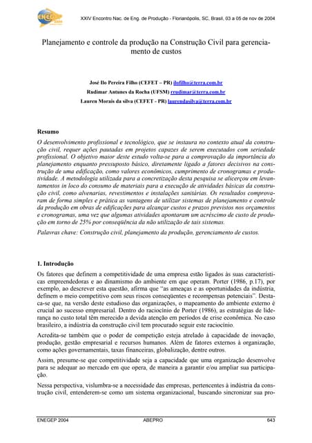 Controle de Produção na Construção ...