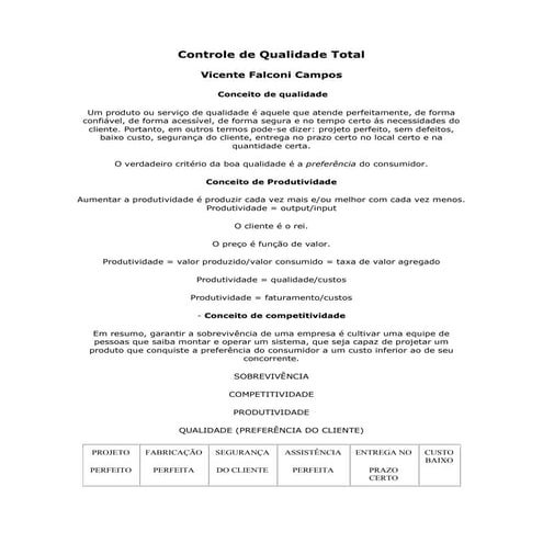 Controle de Qualidade Total - Gestão focada em resultados