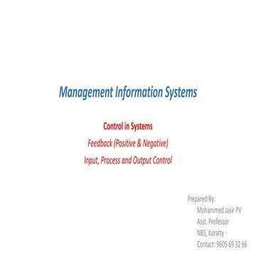 Control in Systems - Feedback and Input, Process & Output Control | PPTX