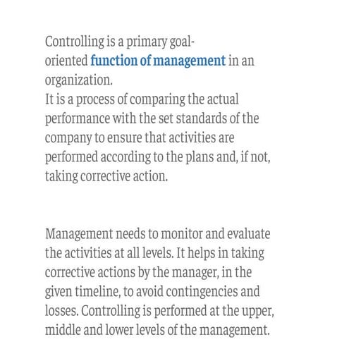 Controlling Management  Controlling Management