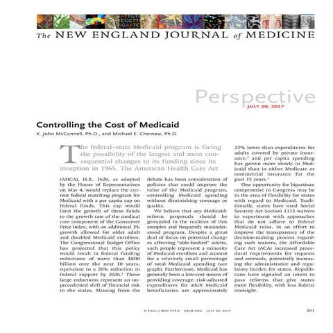Controlling the cost of medicaid