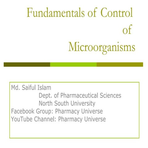 Fundamentals of Control of Microorganisms