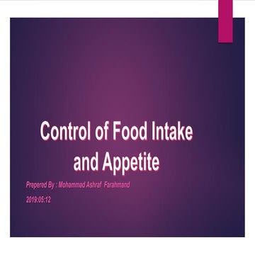Control of food intake and appetite 