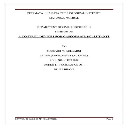 Control of Gaseous Pollutants