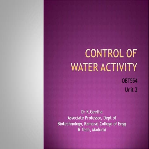 Control of water activity