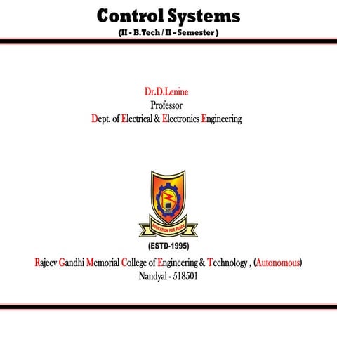 Control systems Unit-I (Dr.D.Lenine, RGMCET, Nandyal)