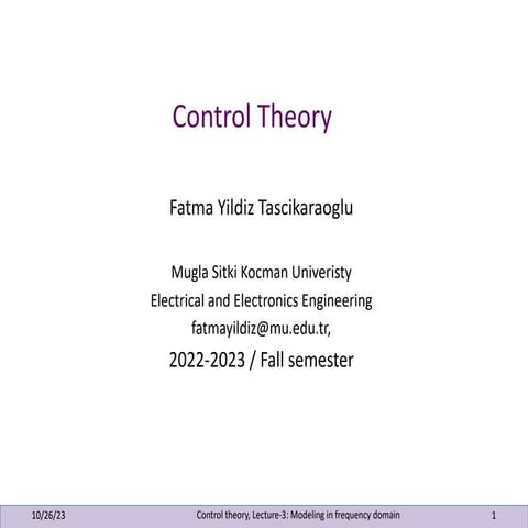 Control Theory Lecture Feedback Control Design