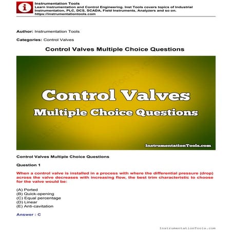 Control Valves Mcq Pdf