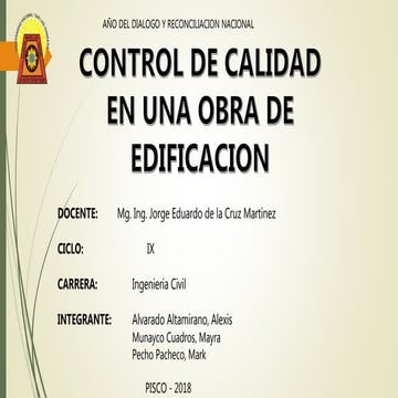 GESTION Y CONTROL DE LA CALIDAD EN LA OBRA | PPTX