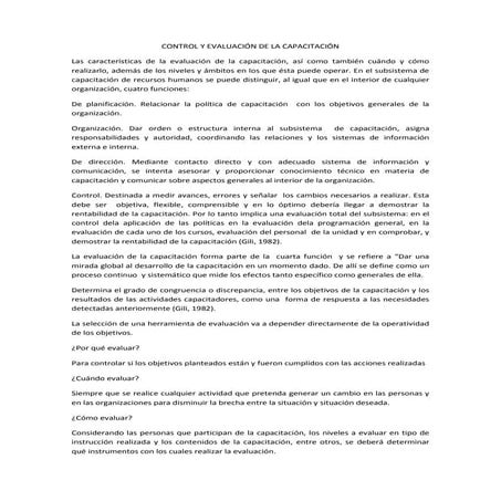 Control y evaluación del programa de capacitación | PPTX