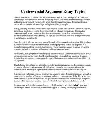 Controversial Argument Essay Topics