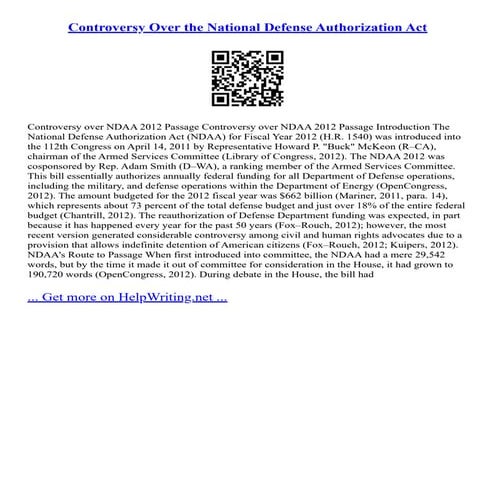 Controversy Over The National Defense Authorization Act