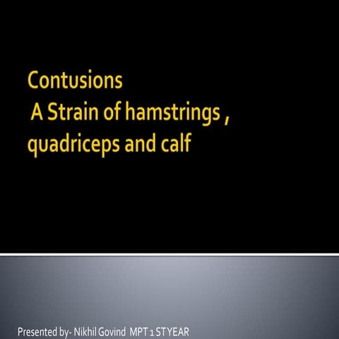 Contusions & strain in hamstrings, quadriceps , calf 