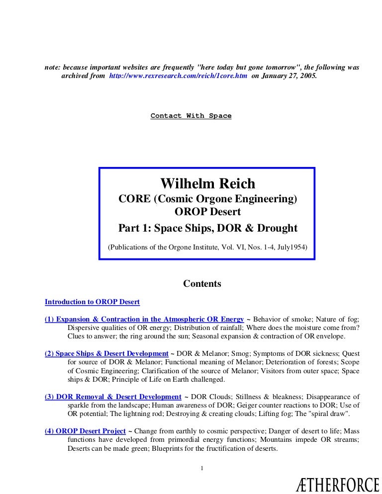 Cont Wilhelm Reich Contact Space