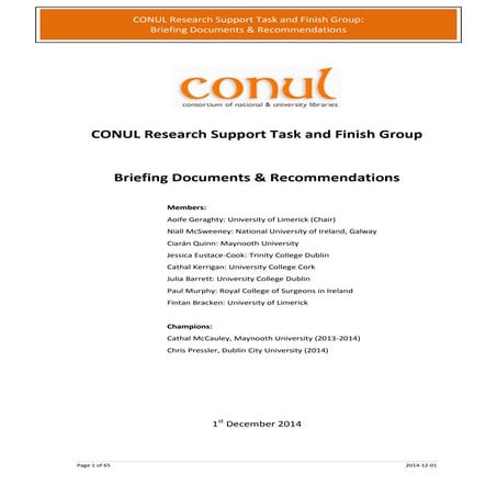 Conul research support : Task & Finish Group, NBriefing Document & Recomendat...