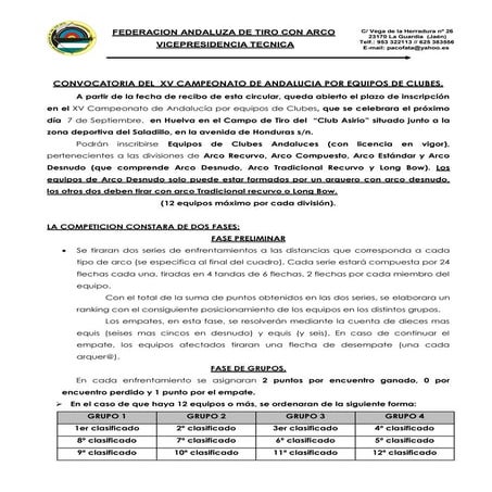 Convocatoria XV Cto. de Andalucía por Equipos de Clubes 2014