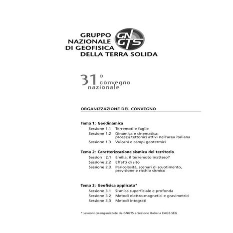 XXXI convegno del Gruppo Nazionale di Geofisica della Terra Solida Programma