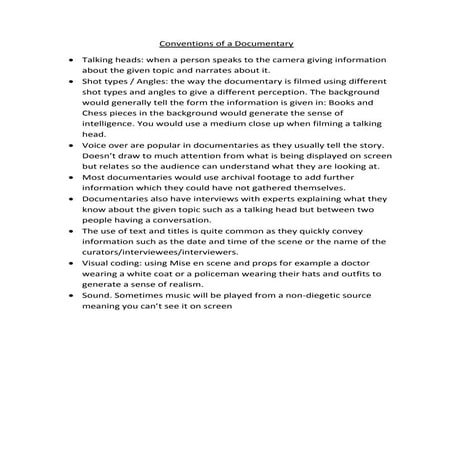 Conventions of a Documentary | DOCX
