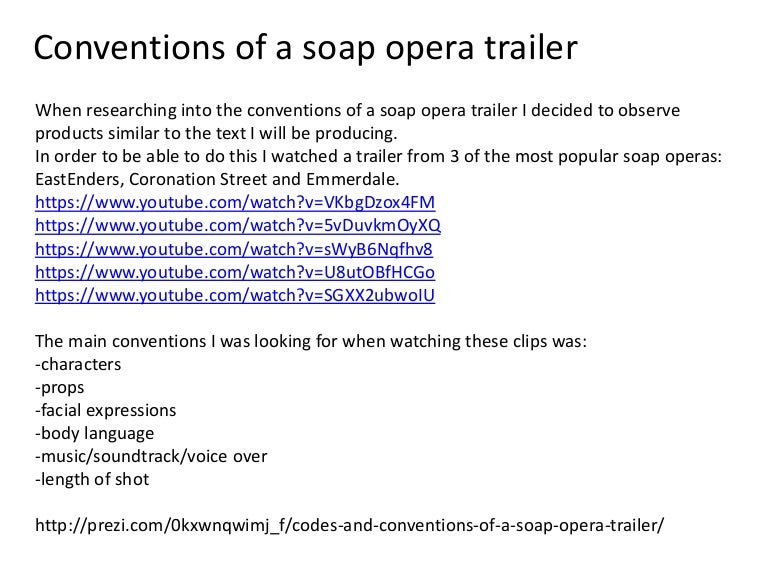 Conventions of a soap opera trailer task 2