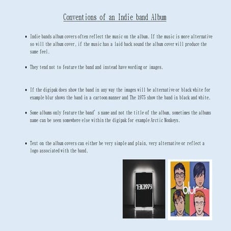 Conventions of indie digipaks and ideas for my own