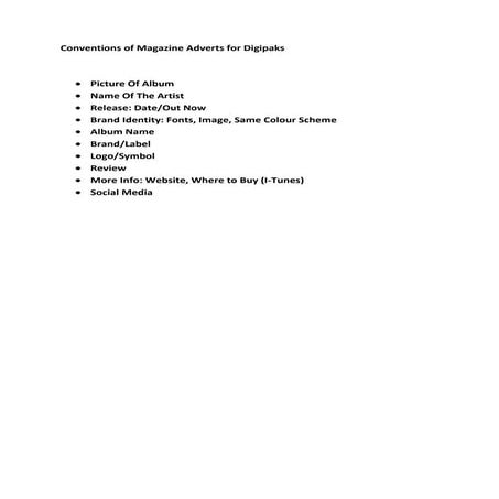 Conventions of magazine adverts for digipaksi
