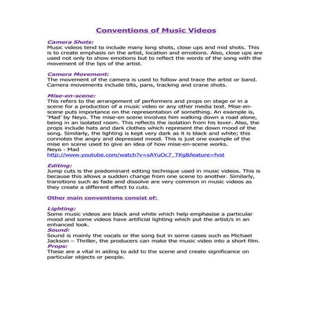 Conventions Of Music Videos