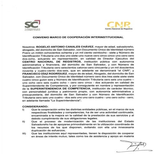 Convenio Marco de Cooperación Interinstitucional entre el CNR y la SC | PDF