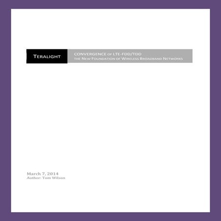 CONVERGENCE OF LTE-FDD/TDD (Author:Tom Wilson)