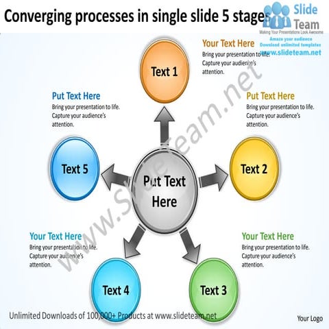 Converging processes single slide 5 stages cycle power point slides