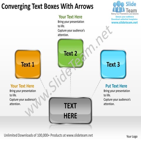 Converging text boxes with arrows circular spoke process power point slides