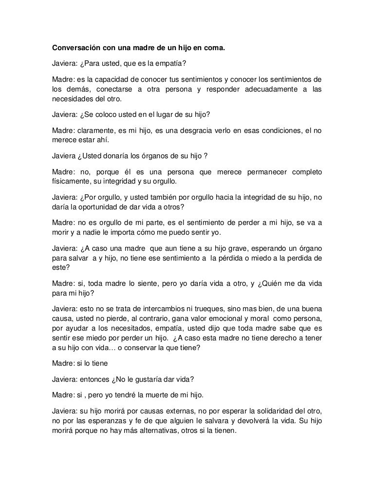 Conversación con una madre de un hijo en coma