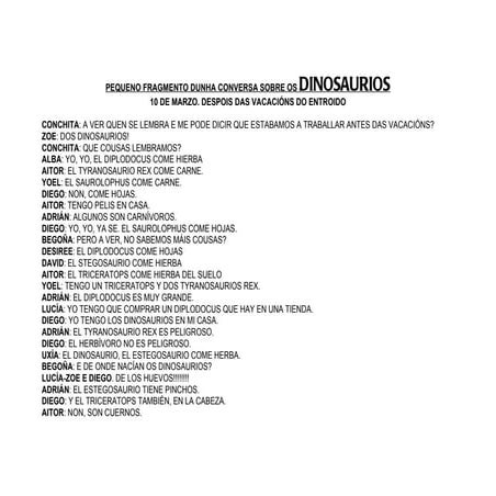 Conversa sobre os dinosaurios 3 e 4 anos