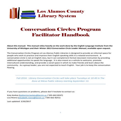 Los Alamos County Library System Conversation Circles Program Facilitator Han...