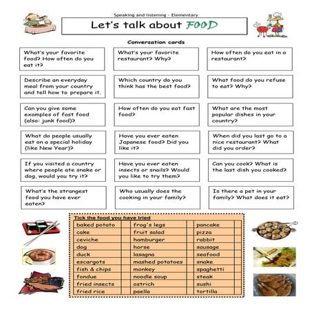 Conversation corner  let's talk about food