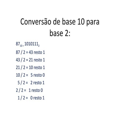 Conversão de base 10 para base 2